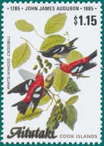 Aitutaki (1985), SG # 522, Sc # 372, White-winged Crossbill (Loxia leucoptera), Audubon Plate-408