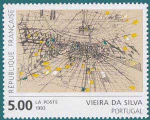 1993-Sc 2380-Abstract design by Marie Hélène Vieira da Silva (1909-1992), portuguese Painter