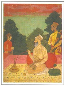 Deccan Paintings - Shahbaz Khan Kambo smoking huqqa, Golkonda, 1683 A.D., National Museum, New Delhi
