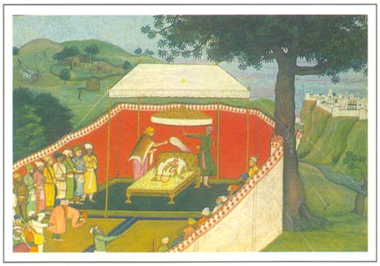 Pahadi Paintings - Bharat wotshipping Rama Paduka, Guler, circa 1780-85 A.D., National Museum, New Delhi