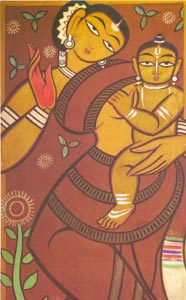 Jamini Roy (1887-1972), Mother and Child, Tempera on Canvas, 35.7x73 cm, National Gallery of Modern Art, New Delhi
