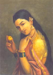 Raja Ravi Varma (1848 - 1906) - A Lady holding a Fruit, Oil on Canvas, National Gallery of Modern Art, New Delhi