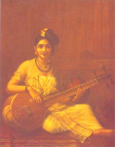 Raja Ravi Varma (1848 - 1906) -  Lady with Veena, H.H. The Maharaja of Travancore, Kaudiar Palace, Thiruvananthapuram 