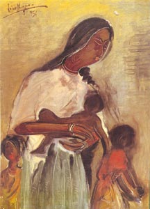 Sailoz Mukherjee (1908-1960), Indian Village Family, 1956, Oil on Canvas, 57.8x75 cm, National Gallery of Modern Art, New Delhi