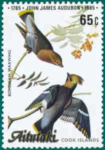 Aitutaki (1985), SG # 519, Sc # 369, Bohemian Waxwing(Bombycilla garrulus), Audubon Plate-324
