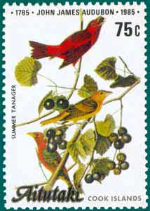 Aitutaki (1985), SG # 520, Sc # 370, Summer Tanager (Piranga rubra), Audubon Plate-394