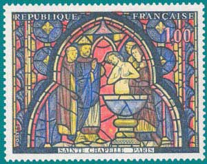 1966-Sc 1151-Glass Painting of Sainte-Chapelle, Paris 'the Baptism of Judas'