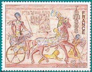 1976-Sc 1467-Fresque d'Abu-Simbel, 'Ramsés II with chariot'