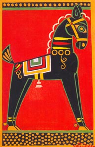 Jamini Roy - Black Horse, Tempera on paper, 29.8 x 46.7 cm, (Acc. No. 79),  National Gallery of Modern Art, New Delhi