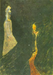 Rabindranath Tagore (1861-1941) - Two Figures, 1934, Water colour and ink on board, 17.3 x 25 cms,  (Acc. No. 1232) , National Gallery of Modern Art, New Delhi 