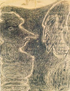 Rabindranath Tagore (1861-1941) - Two Figures, Pen and ink, 17.2 x 22 cms, (Acc. No. 1237) , National Gallery of Modern Art, New Delhi 