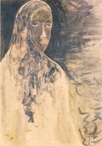 Rabindranath Tagore (1861-1941) - Veiled Woman, Ink on paper, 53.5 x 73.7 cms, (Acc. No. 1257) , National Gallery of Modern Art, New Delhi 